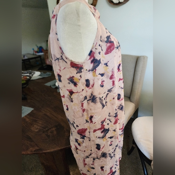 New! Pink Watercolor 100% Linen Trapeze Pullover Dress Colorful Summer MEDIUM - Picture 3 of 6